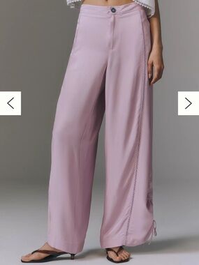 Anthropologie Lilac Wide-Leg Pants with Side Lace Trim